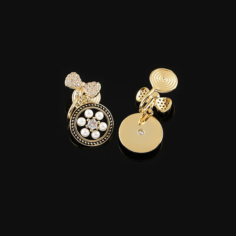 Vintage Pearl Flower Bow Rhinestone Round Stud & Clip On No Piercing Women's Fashion Earrings