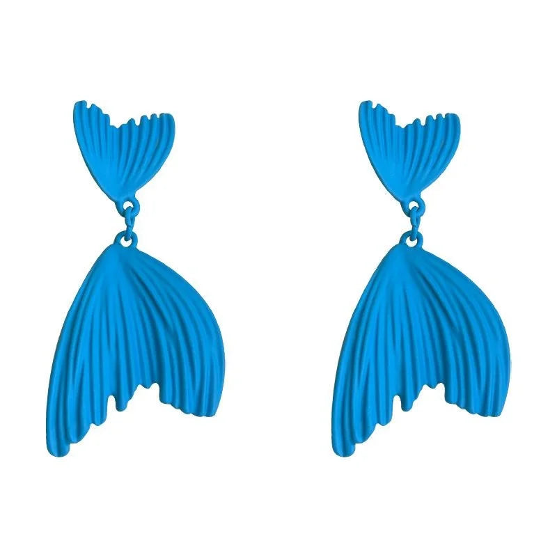 Vacation Style Blue Enamel Fish Tail Geometric Copper Drop Earrings