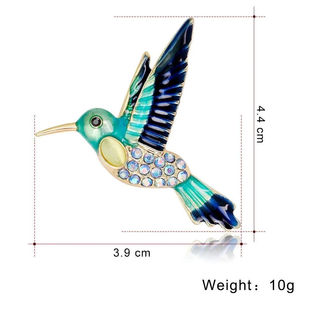 Elegant Enamel Hummingbird Brooch With Rhinestone Alloy Bird Lapel Pin Corsage For Women Suit Accessory Gift
