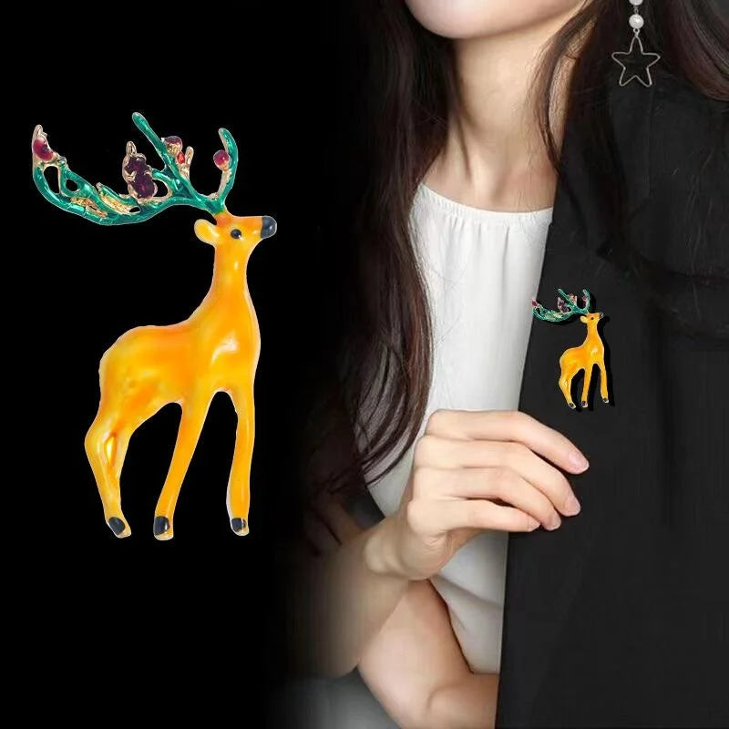 Cute Christmas Reindeer Enamel Alloy Brooch For Women, Creative Lapel Pin Corsage Suit Accessory Gift
