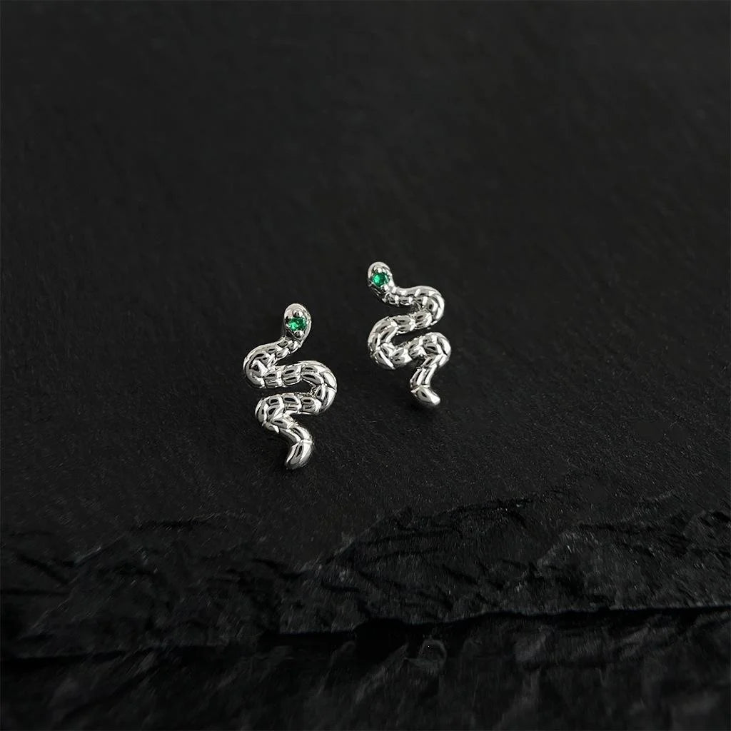 Micro Pave Zircon Snake Stud Earrings Silver Plated Copper Minimalist Luxury Animal Jewelry