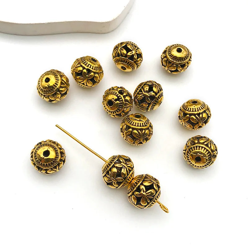 Antique Gold Zinc Alloy Round Butterfly Flower Spacer Beads for DIY Bracelet Jewelry Making