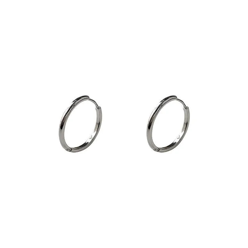 Minimalist Silver Tone Copper Round Hoop Drop Earrings For Chic Office Wear