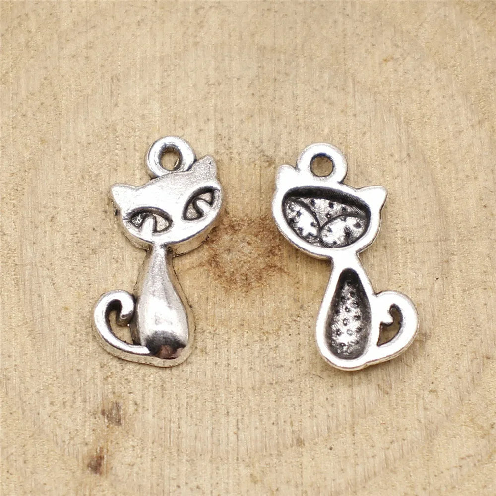 17x9mm 0.7g Multicolor Zinc Alloy Cat Charm Pendant for DIY Necklace Bracelet Jewelry Making