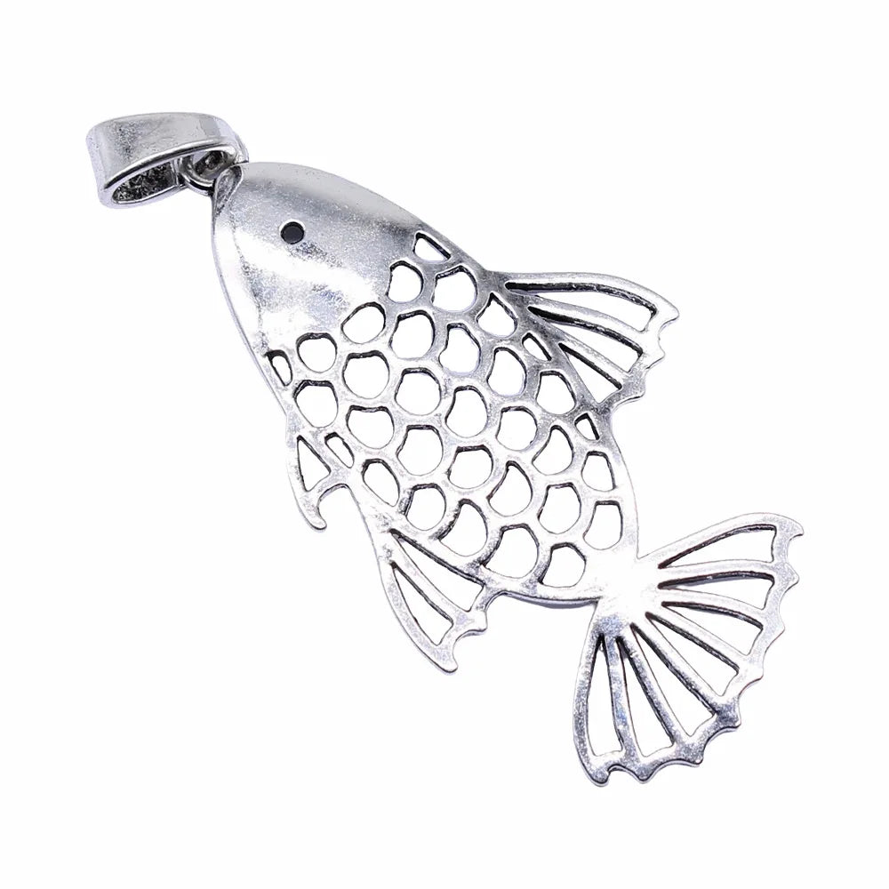 84x44mm 14g Antique Silver Zinc Alloy Hollow Fish Charm Pendant for DIY Necklace Jewelry Making