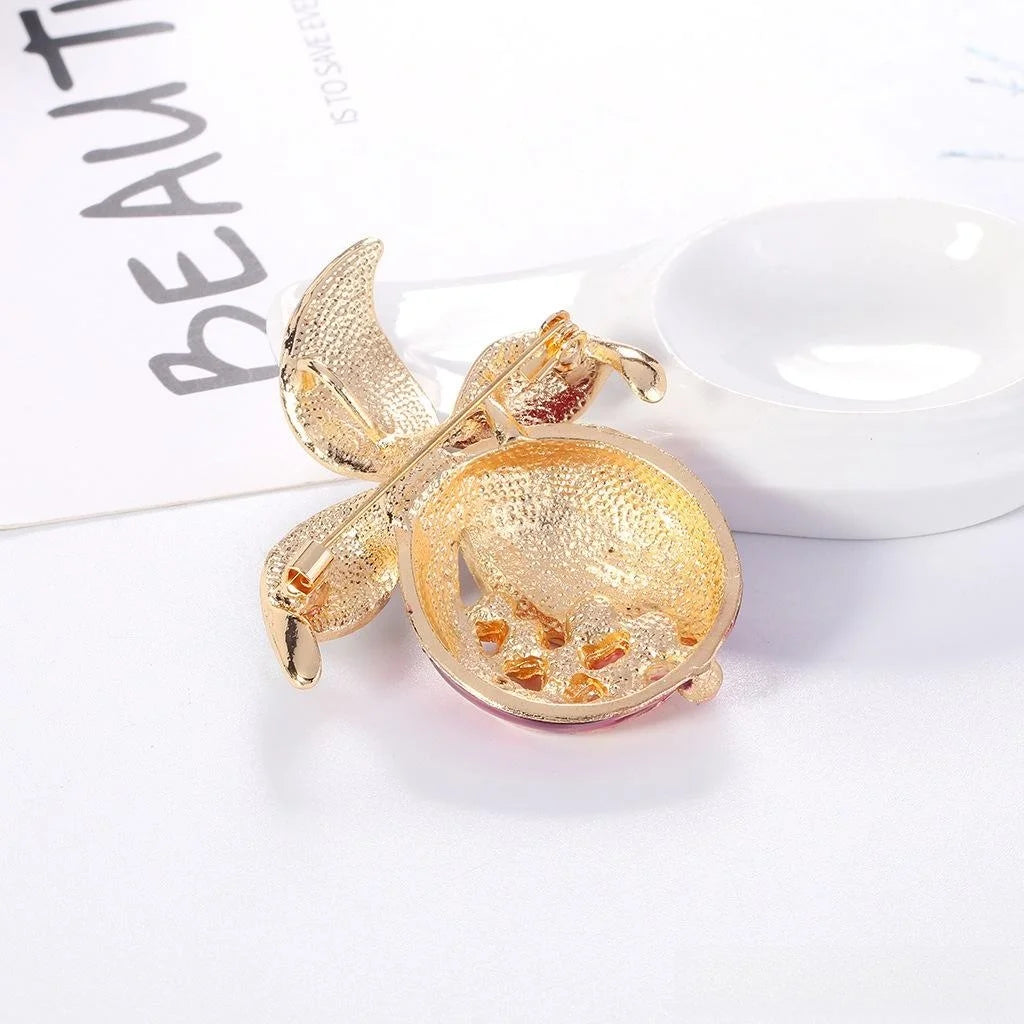 Elegant Enamel Pomegranate Brooch With Rhinestone Pearl Detail, Alloy Plant Lapel Pin Corsage Gift