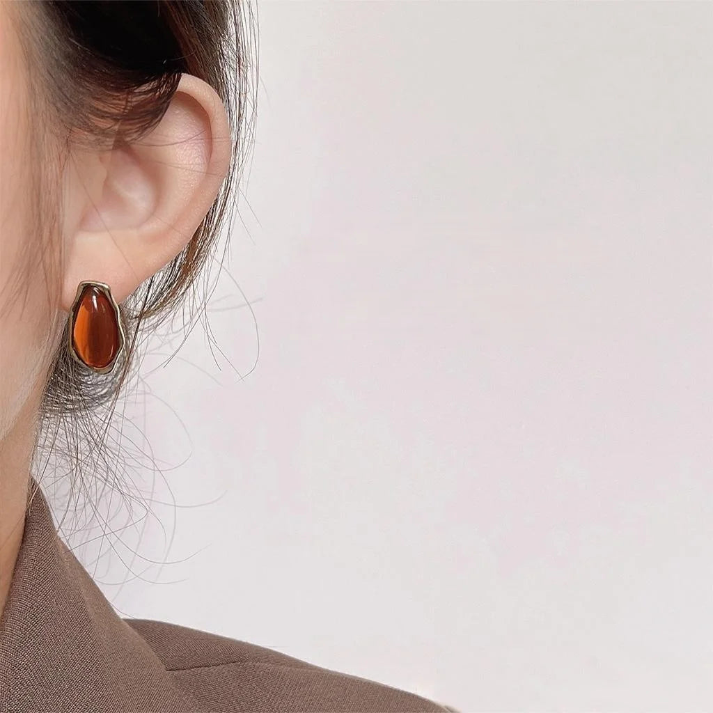Luxury Asymmetric Geometric 14K Gold Plated Copper Stud Earrings