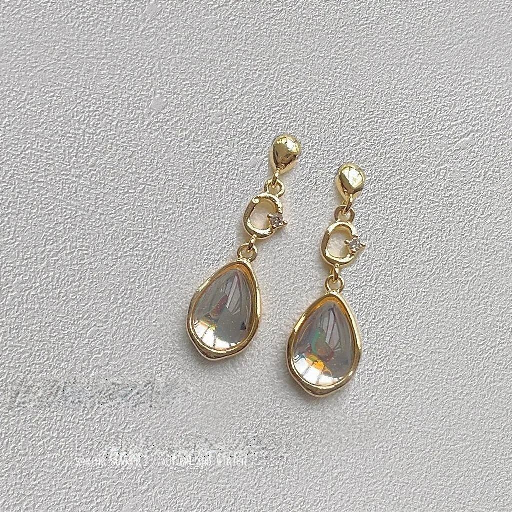 14K Gold Plated Copper Waterdrop Zircon Stud Earrings, Sweet Cool Geometric Jewelry
