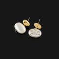 Elegant Gold Silver Two Tone Alloy Oval Bean Metal Ball Spiral Stud & Clip On No Piercing Dangle Drop Earrings