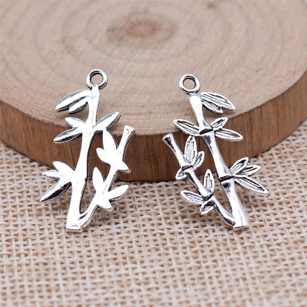 15x29mm 1.2g Antique Silver Zinc Alloy Bamboo Charm Pendant for Bracelet Necklace DIY Making