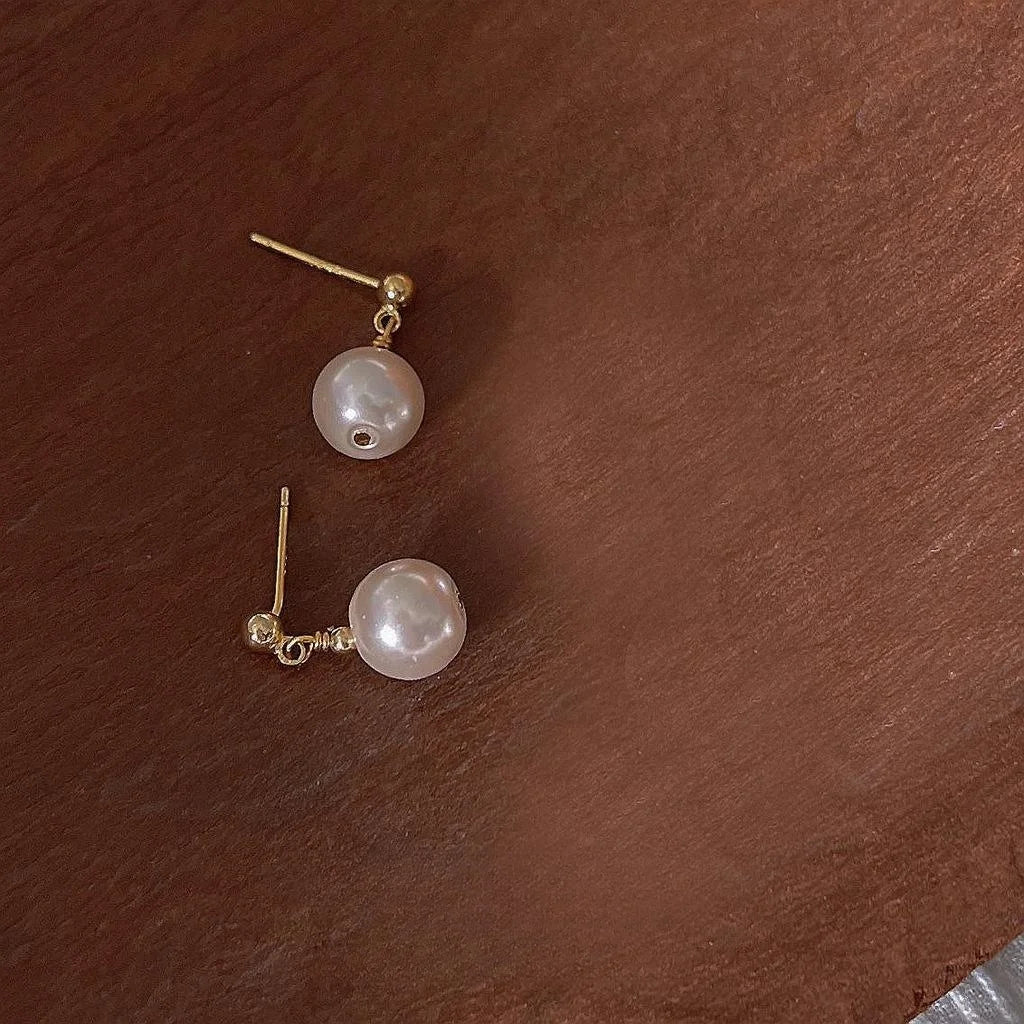 Handmade 14K Plated Glass Pearl Stud Earrings Geometric Round Influencer Style