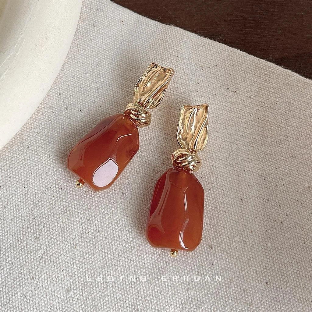 Vintage Hong Kong Style 14K Plated Copper Geometric Irregular Drop Earrings