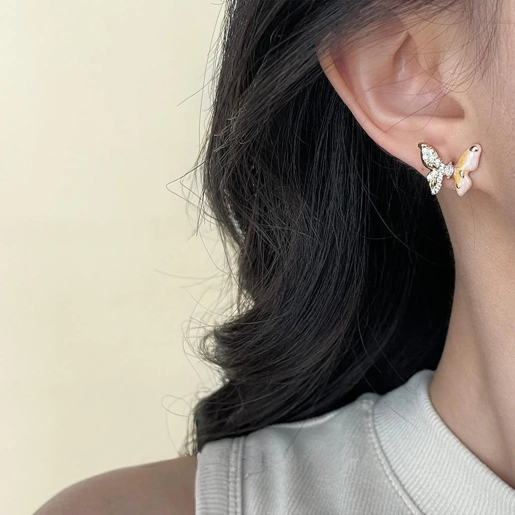 Original Design Copper Micro Pave Zircon Butterfly Gradient Enamel Stud Earrings