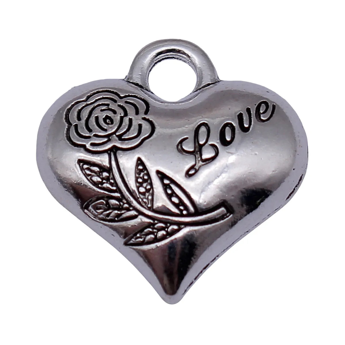 20x20mm 3.2g Antique Silver Zinc Alloy LOVE Rose Heart Charm Pendant for DIY Necklace Jewelry Making