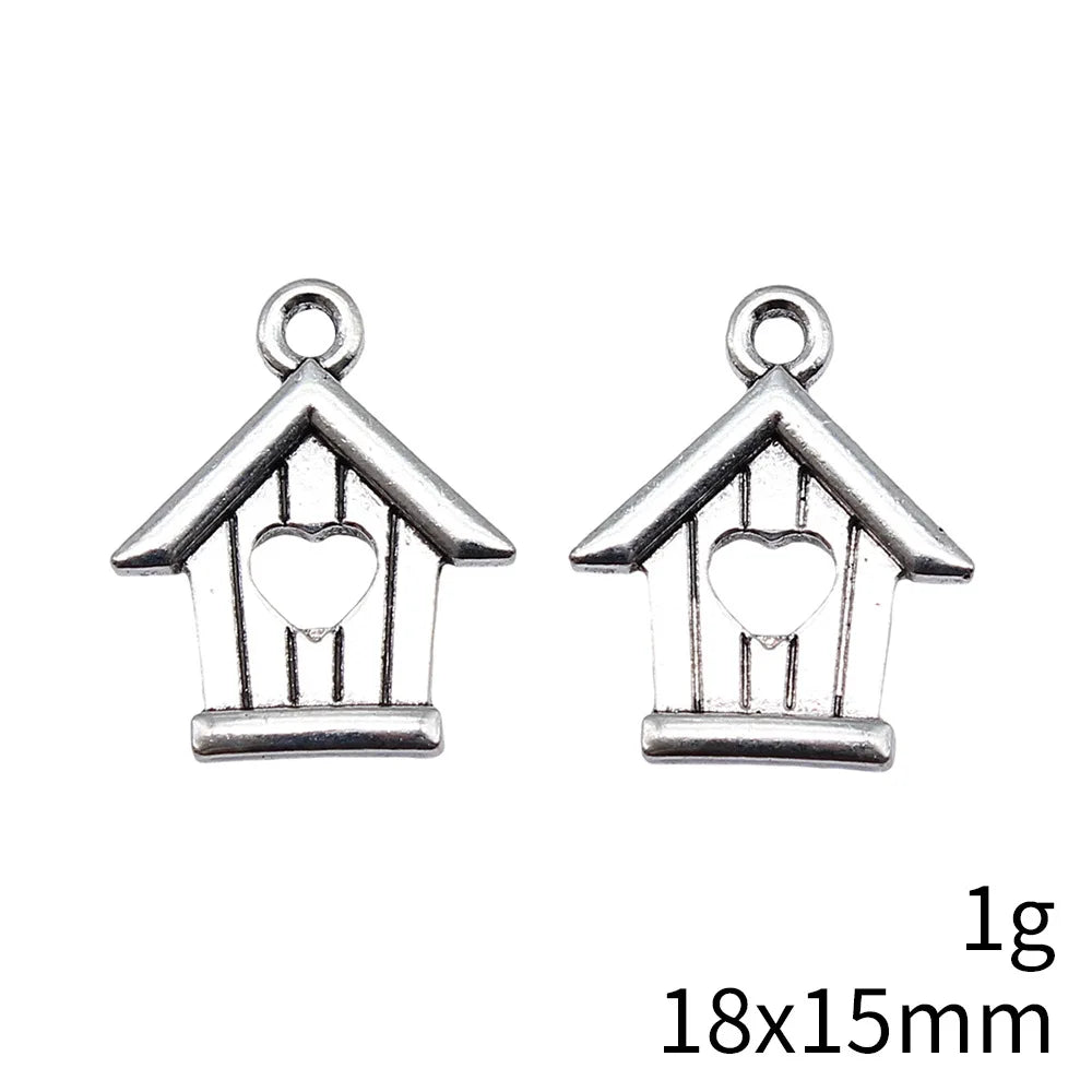 18x15mm 1g Antique Silver Zinc Alloy Heart House Charm Pendant for DIY Necklace Bracelet Making
