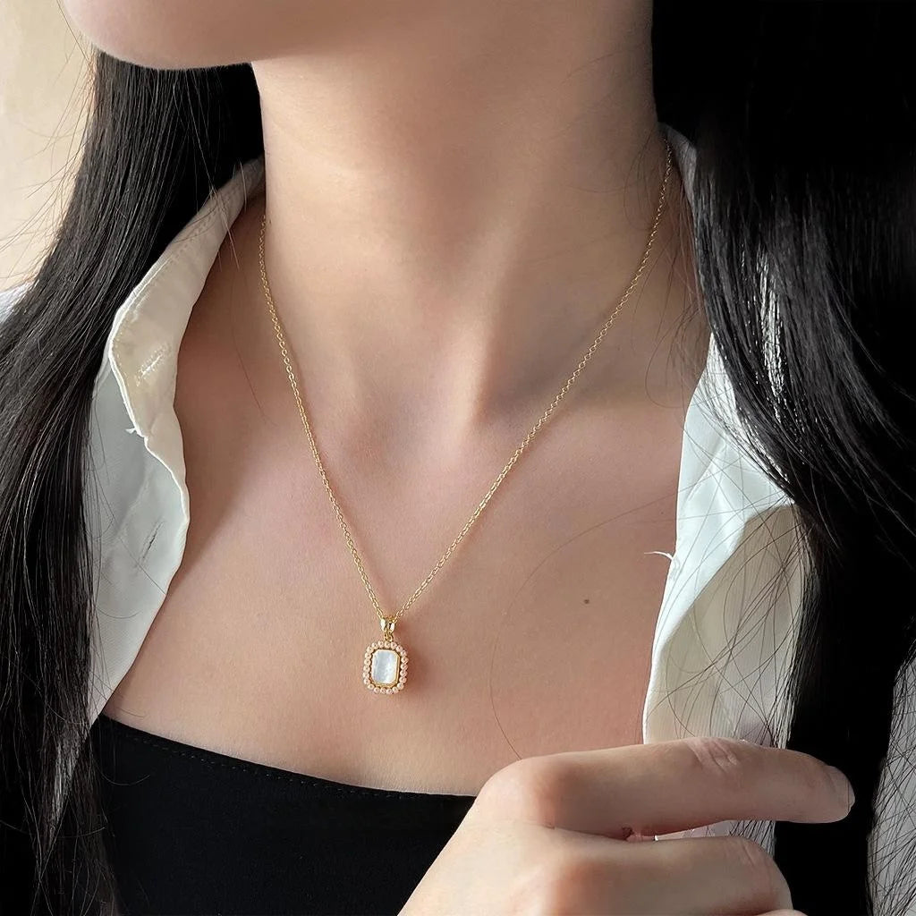 18K Gold Plated Copper Real Shell Heart Geometric French Luxury Clavicle Necklace