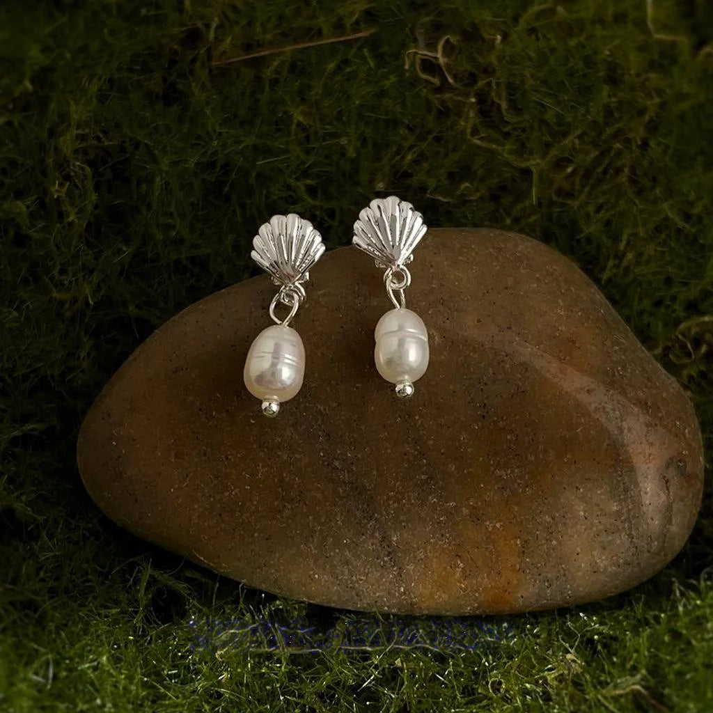 Minimalist Freshwater Pearl Shell Geometric Drop Earrings For Women