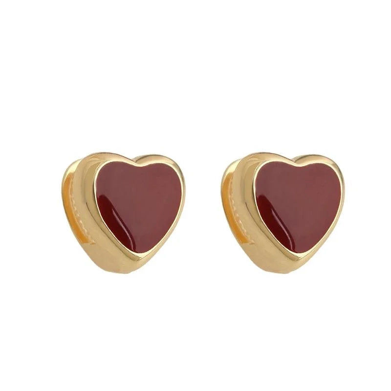 Simple 14K Gold Plated Copper Heart Enamel Drop Earrings For Women