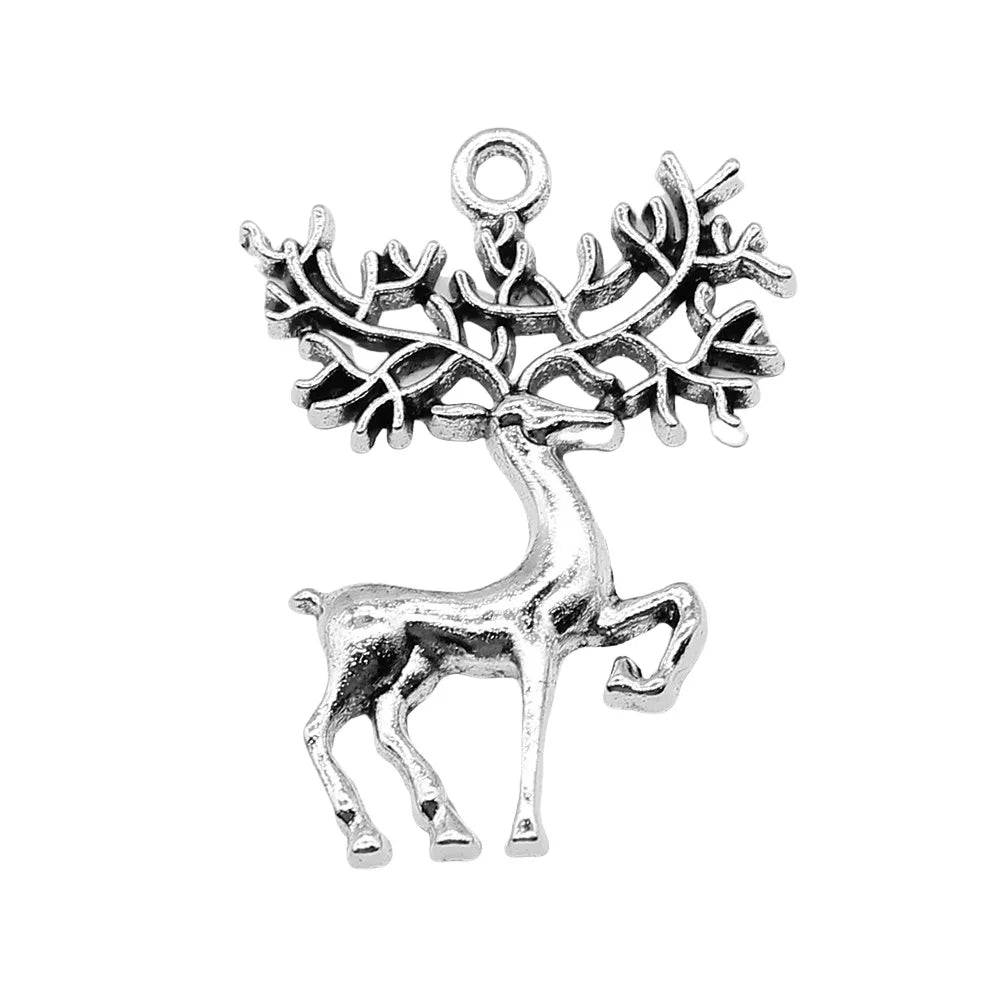 30x42mm 5.7g Antique Silver Zinc Alloy Christmas Reindeer Charm Pendant for DIY Bracelet Necklace