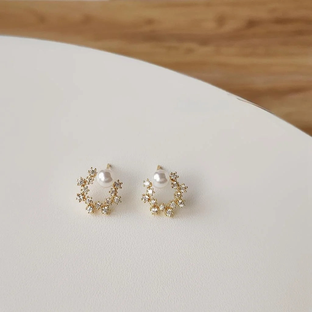 14K Gold Plated Copper Flower Stud Earrings For Women Micro Pave Zircon Hollow Minimalist Jewelry