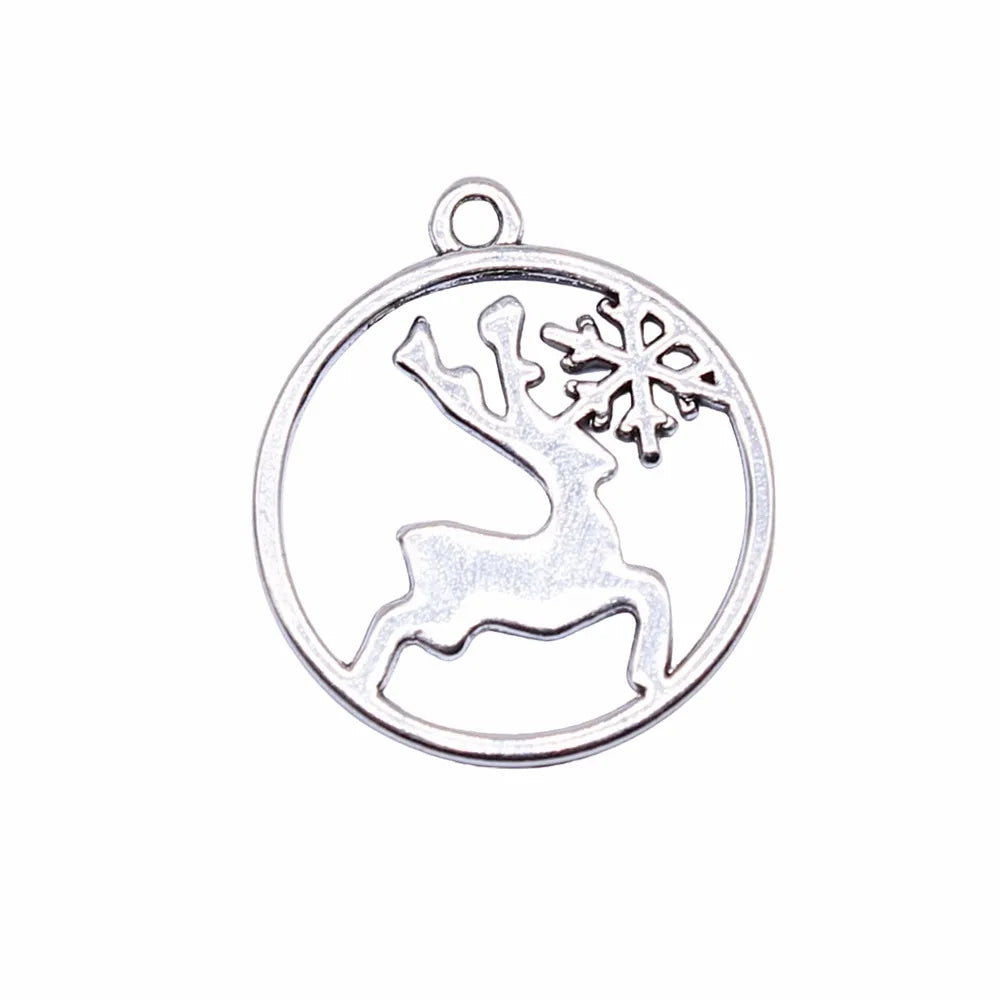 25x22mm 1.6g Antique Silver Zinc Alloy Snowflake Reindeer Charm Pendant for DIY Christmas Jewelry