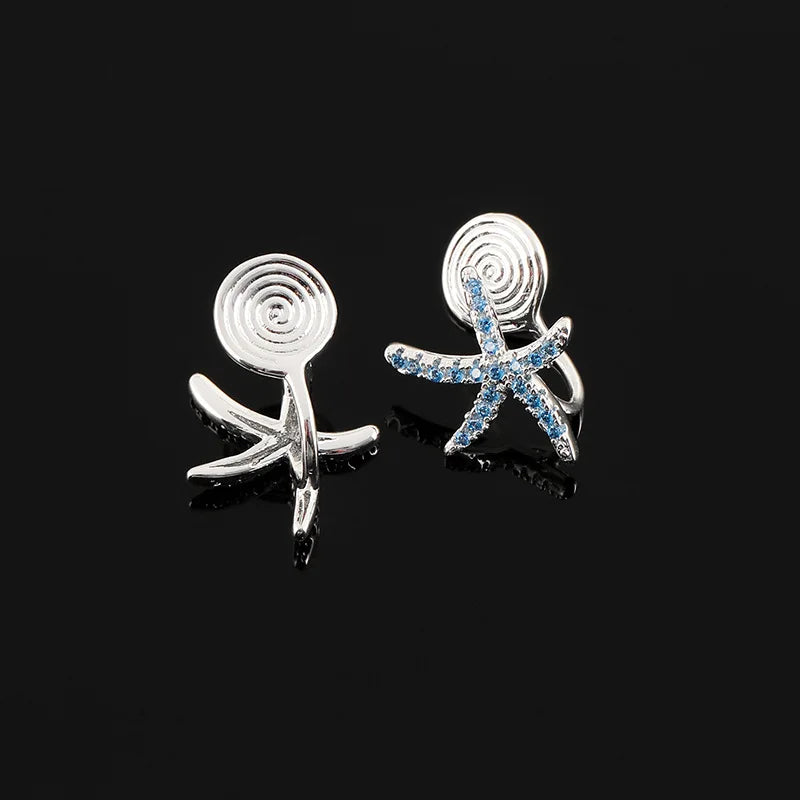 Elegant Blue Zircon Starfish Stud & Clip On No Piercing Beach Vacation Alloy Fashion Earrings
