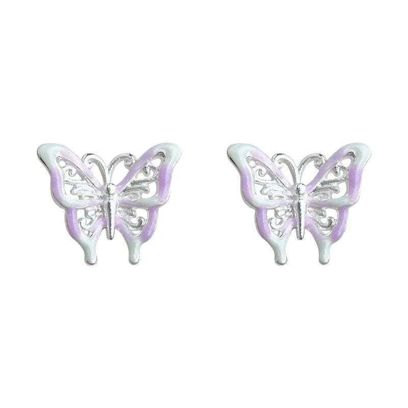 Sweet Colorful Enamel Hollow Butterfly Copper Stud Earrings