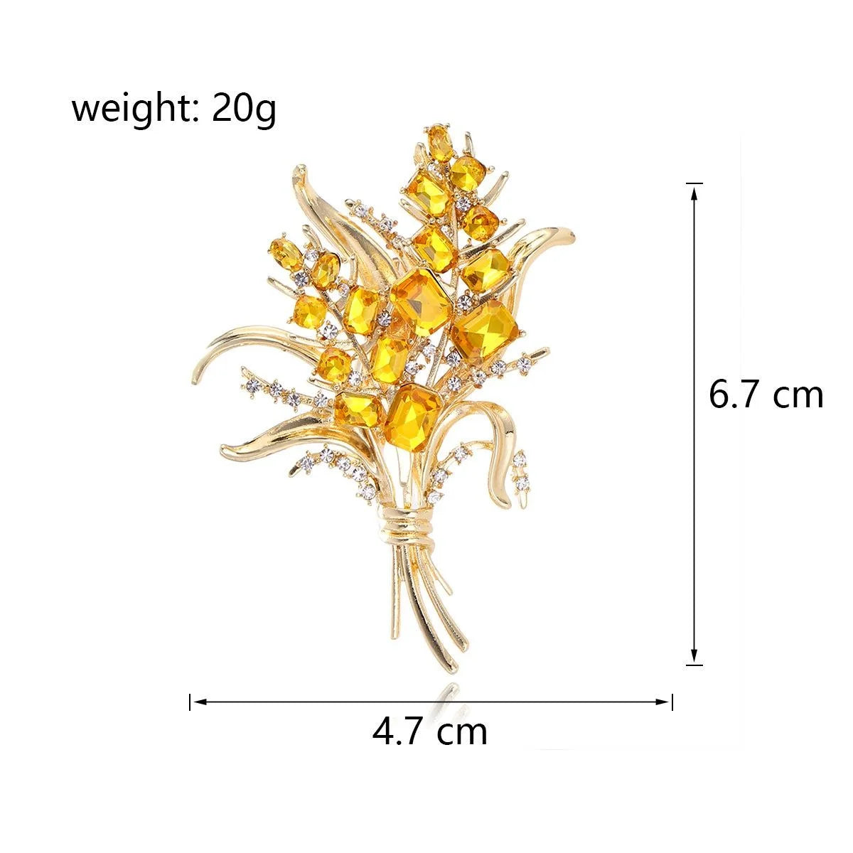 Luxury Wheat Bouquet Brooch With Yellow Rhinestones, Gold Alloy Elegant Lapel Pin Corsage Suit Accessory Gift