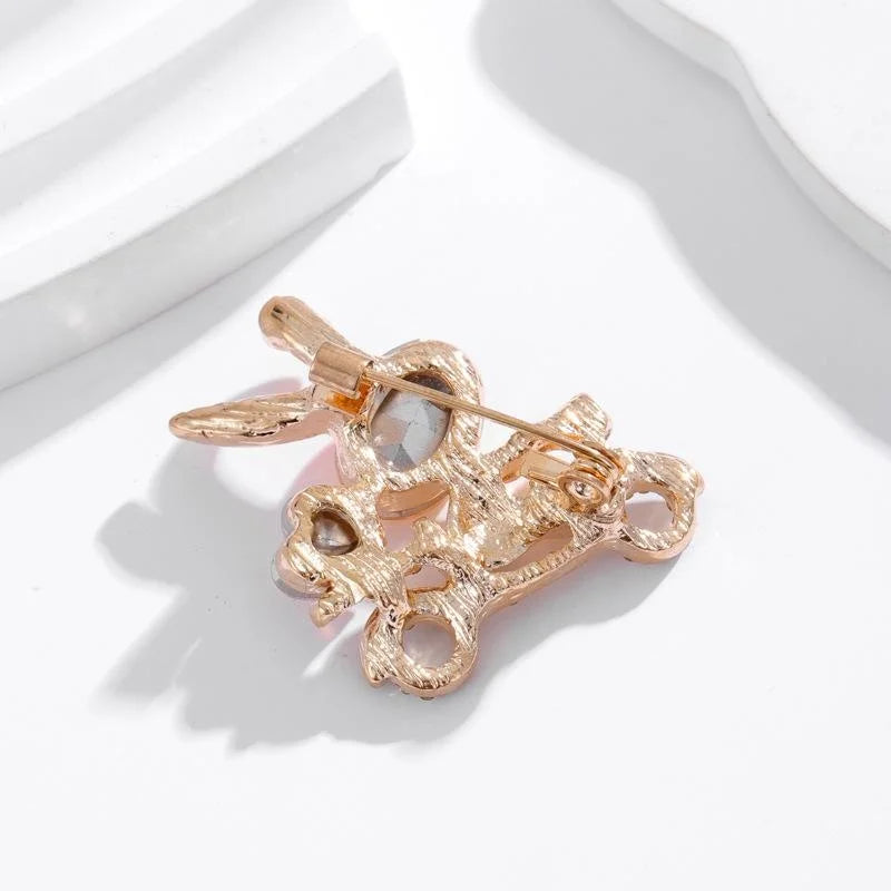 Cute Rhinestone Enamel Rabbit Riding Bicycle Heart Brooch, Luxury Alloy Lapel Pin Corsage Gift
