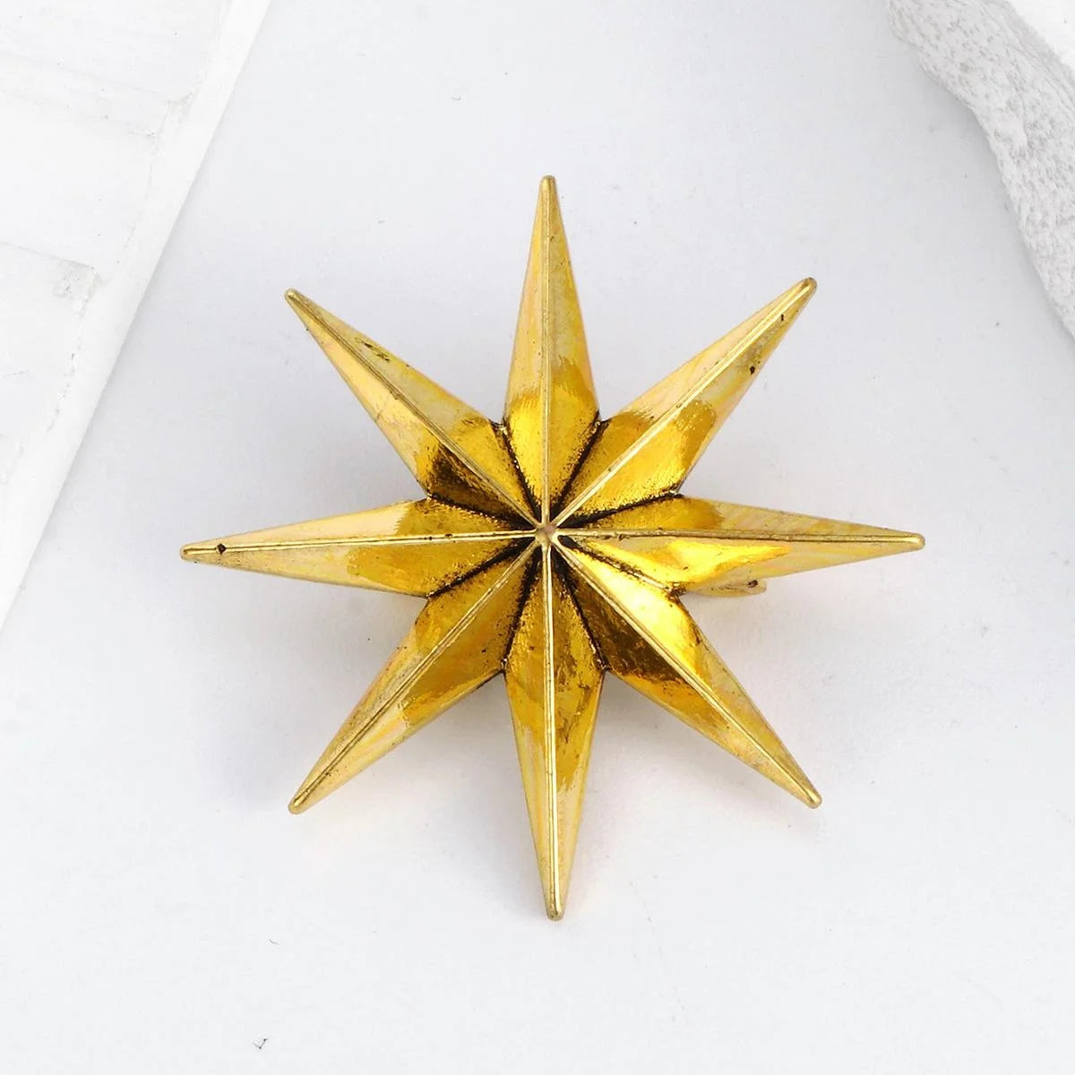Elegant Eight Point Star Alloy Brooch, Silver Tone Geometric Lapel Pin Corsage For Women's Suit Accessory