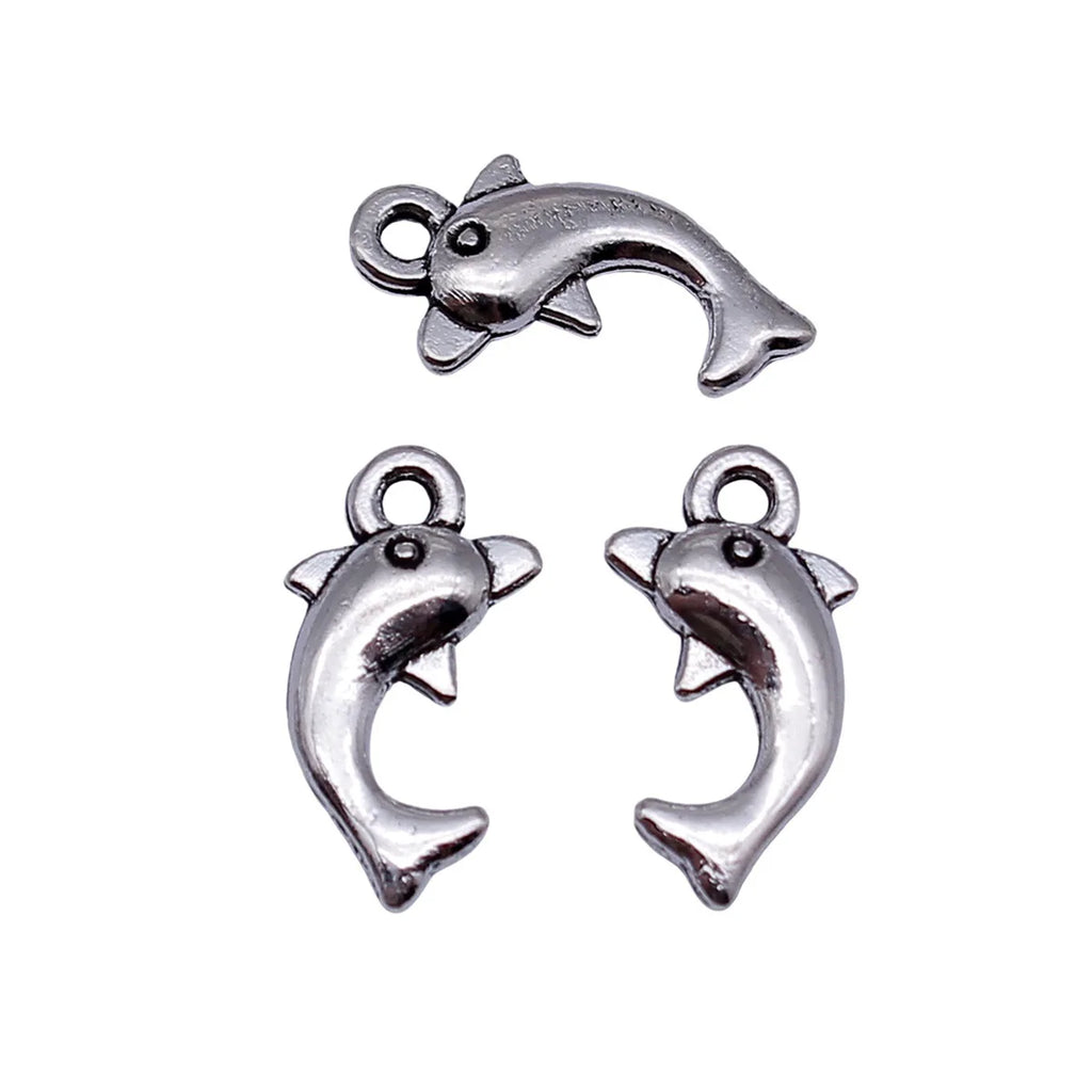 14x7.7mm 0.48g Antique Silver Zinc Alloy Small Dolphin Charm Pendant for DIY Bracelet Necklace Jewelry