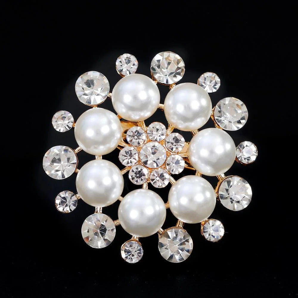 Elegant Pearl And Rhinestone Flower Brooch, Silver Alloy Lapel Pin Corsage For Shirt Suit Accessory