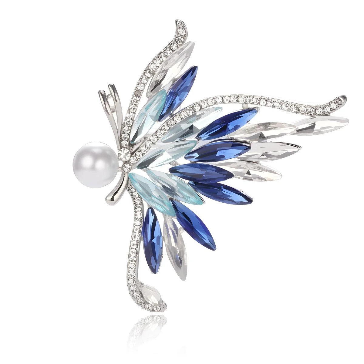 Elegant Gradient Butterfly Rhinestone And Pearl Brooch, Rose Gold Alloy Lapel Pin Corsage Gift For Women