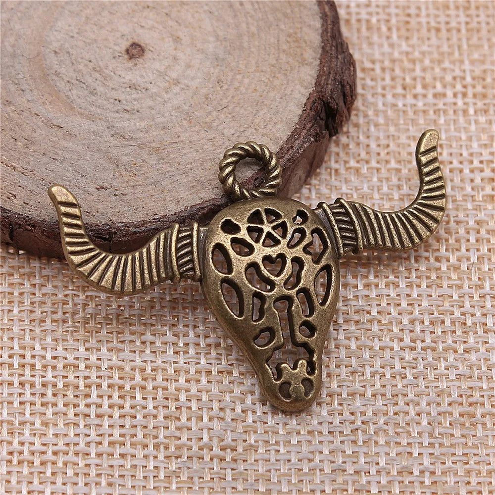50x34mm 6.2g Multicolor Zinc Alloy Bull Head Charm Pendant for DIY Western Theme Jewelry Making