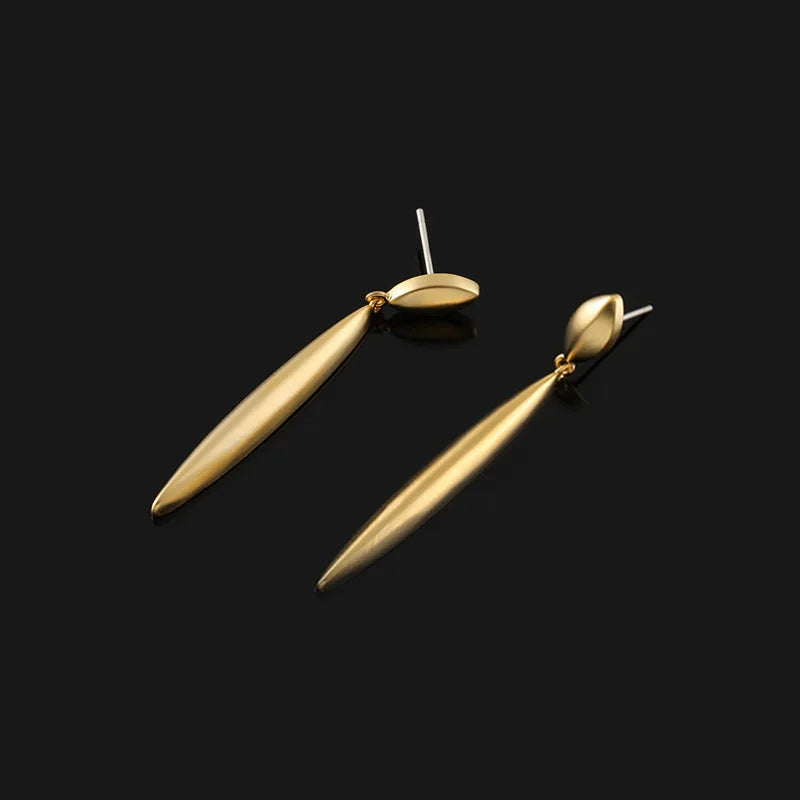 Elegant Minimalist Matte Gold Alloy Long Teardrop Line Dangle Stud & Clip On No Piercing Earrings