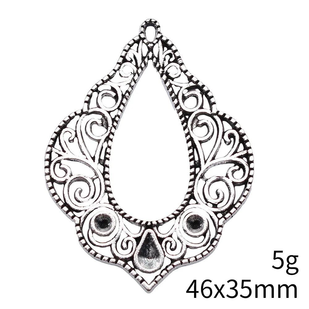 46x35mm 5g Antique Silver Zinc Alloy Geometric Flower Connector Charm for DIY Dangle Earrings