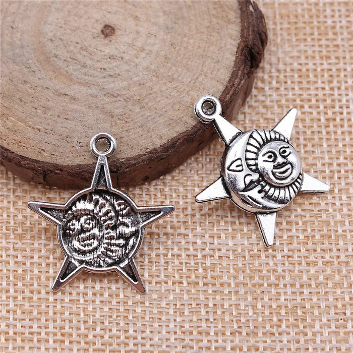 27x23mm 1.7g Zinc Alloy Sun Moon Star Charm Pendant for Necklace Bracelet Clothing Accessory DIY