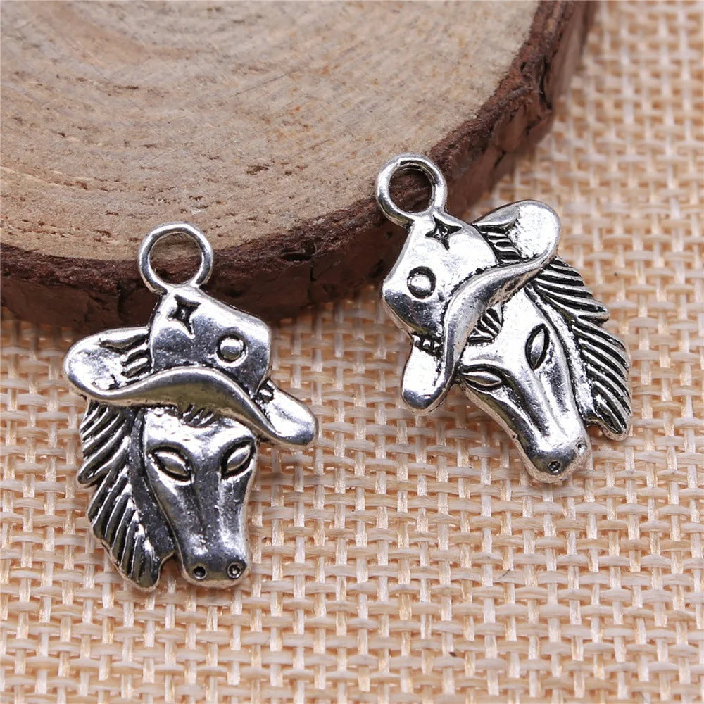 23x16mm 2.7g Zinc Alloy Cowboy Horse Head Double Sided Charm Pendant for DIY Necklace Bracelet Making