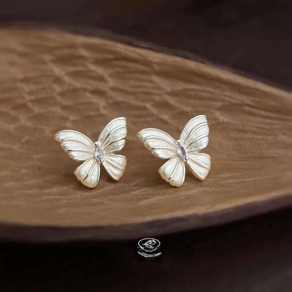 Elegant Micro Pave Zircon Butterfly Stud Earrings, Copper, Simple Sweet Style