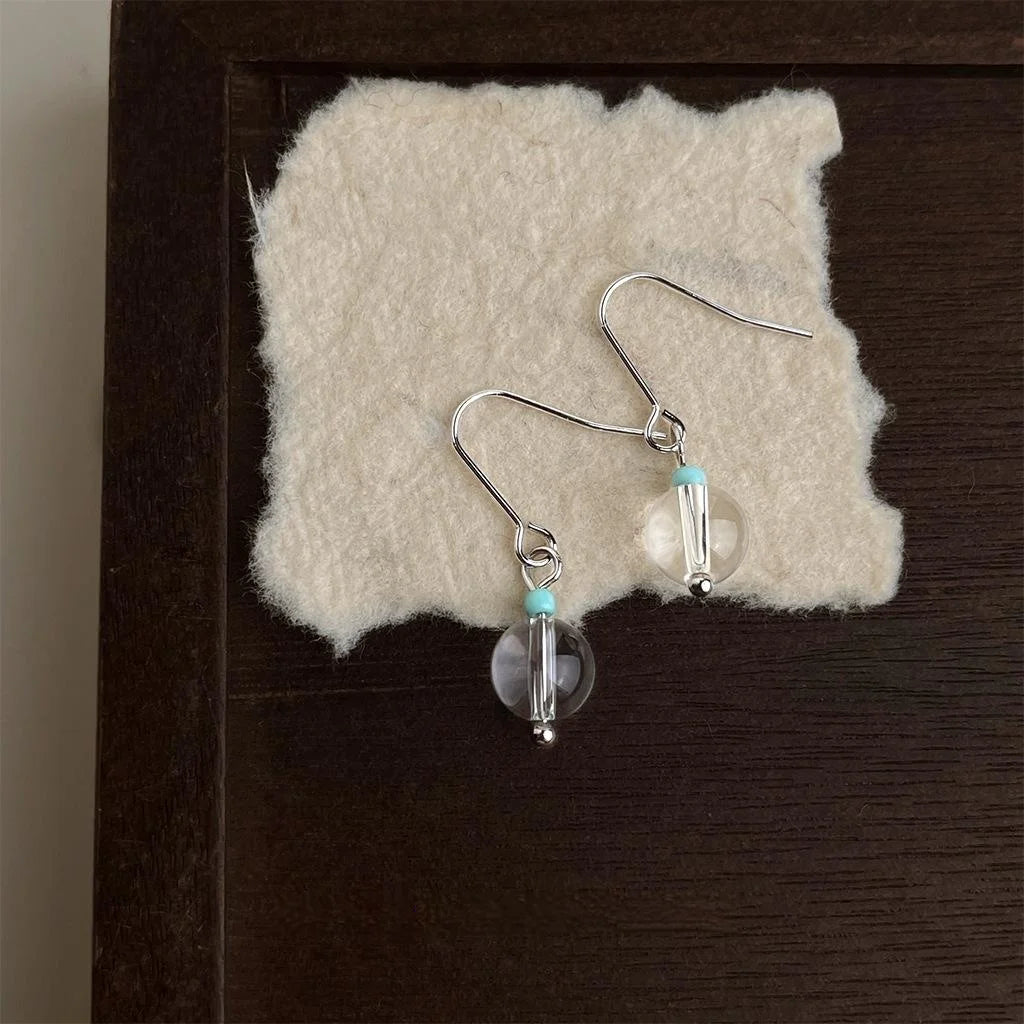Korean Style White Crystal Rice Bead Geometric Round New Chinese Drop Earrings
