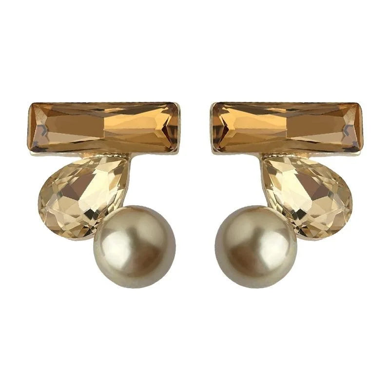 Vintage Style Geometric Glass Crystal Stud Earrings Copper Round Fashion Jewelry