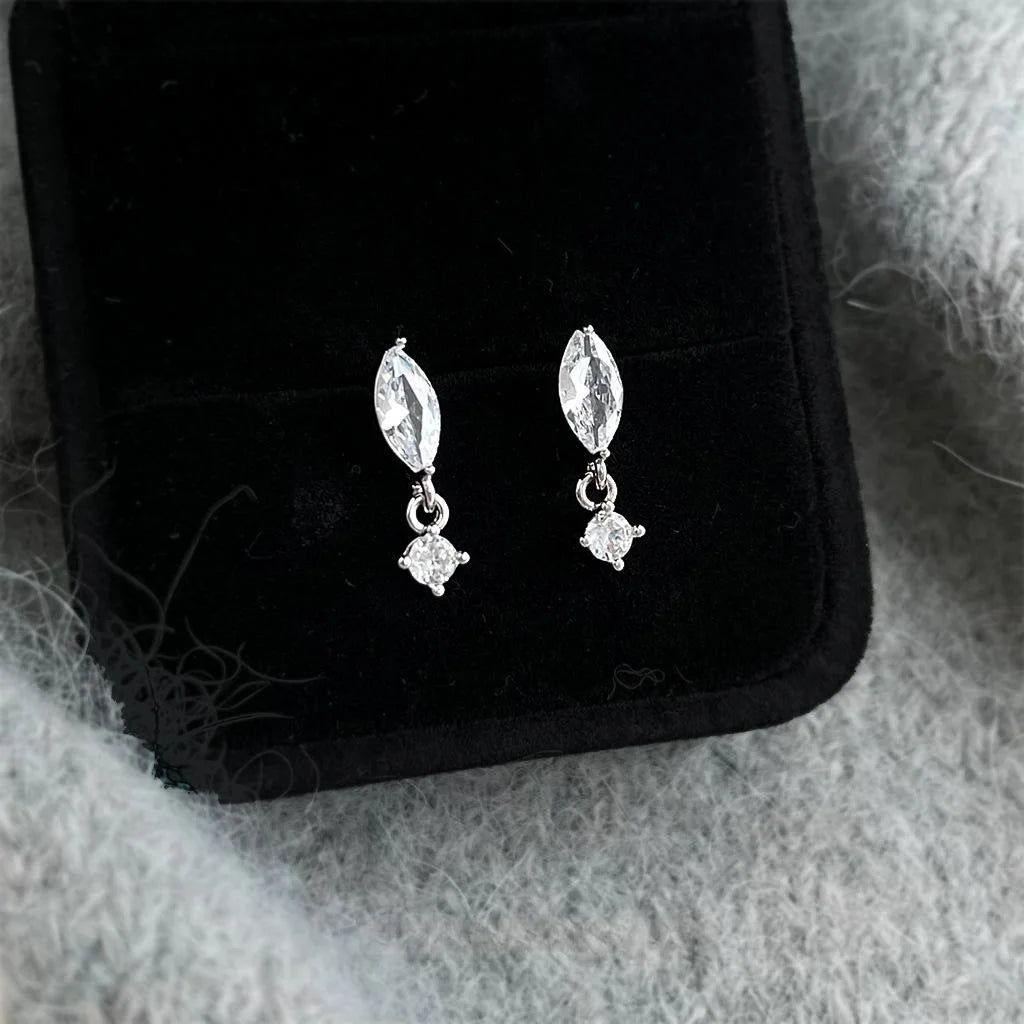 Premium Copper Zircon Tassel Drop Earrings Geometric Marquise Waterdrop Design