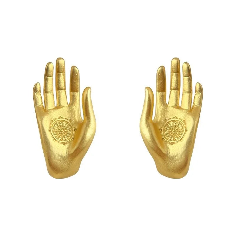 Retro Chinese Style Copper Palm Hand Stud Earrings Good Luck Jewelry