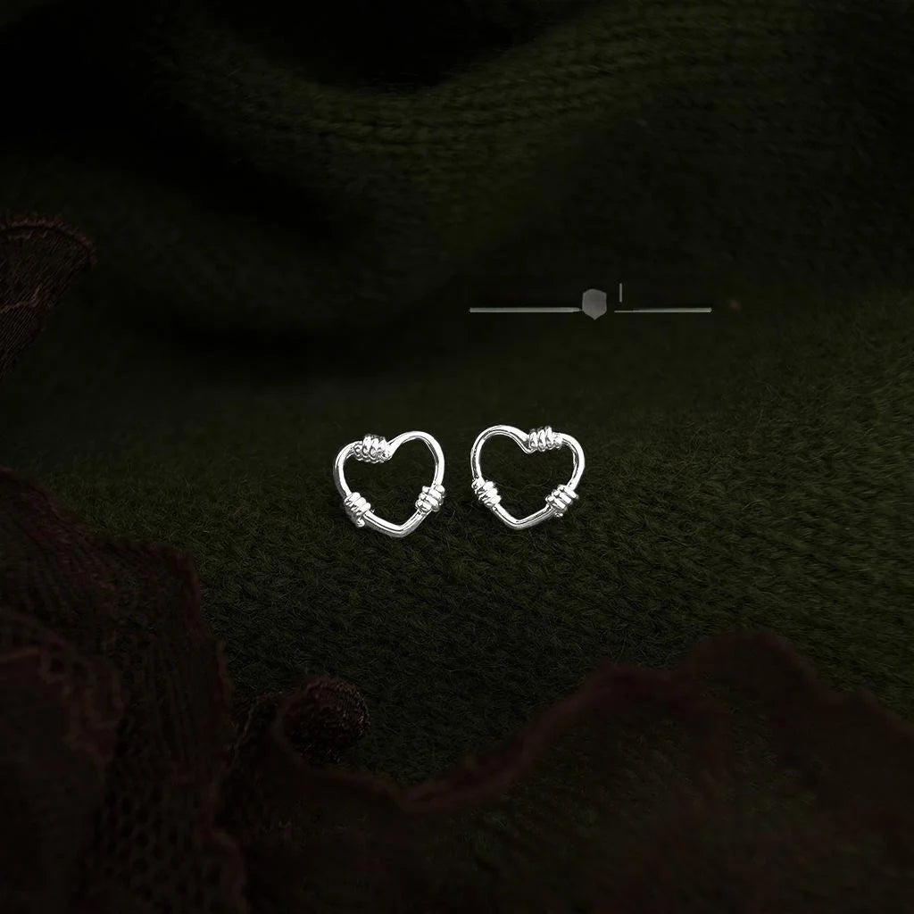 Minimalist Copper Knot Hollow Heart Stud Earrings Versatile Commuter Fashion Jewelry
