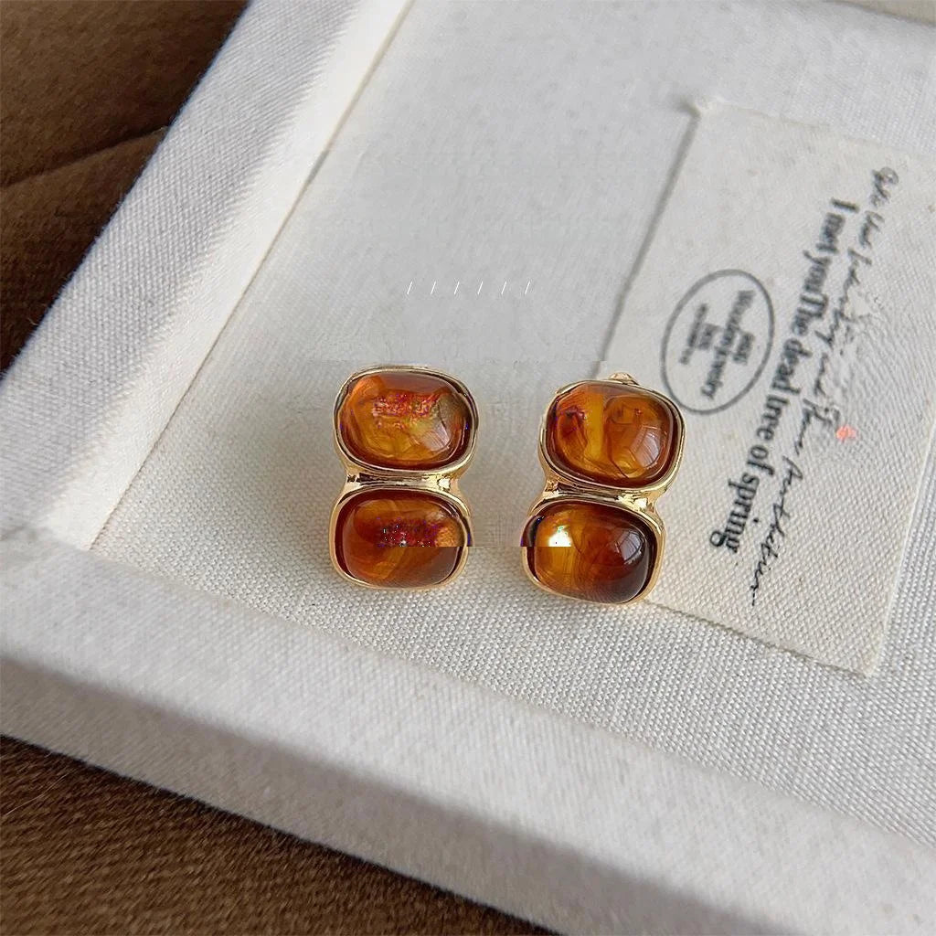 Maillard Vintage Geometric Ring Stud Earrings With Gradient Resin And Copper
