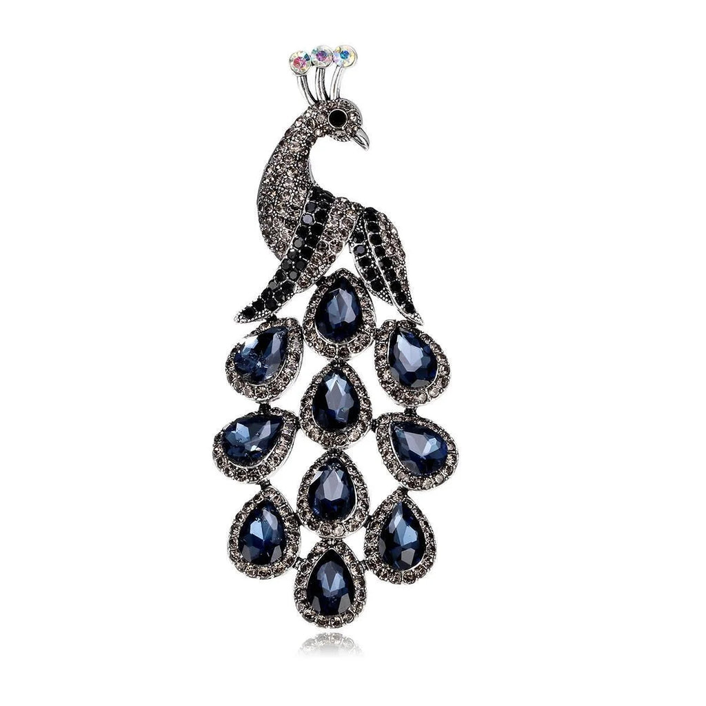 Luxury Blue Rhinestone Peacock Brooch, Elegant Alloy Animal Lapel Pin Corsage For Women's Suit Gift