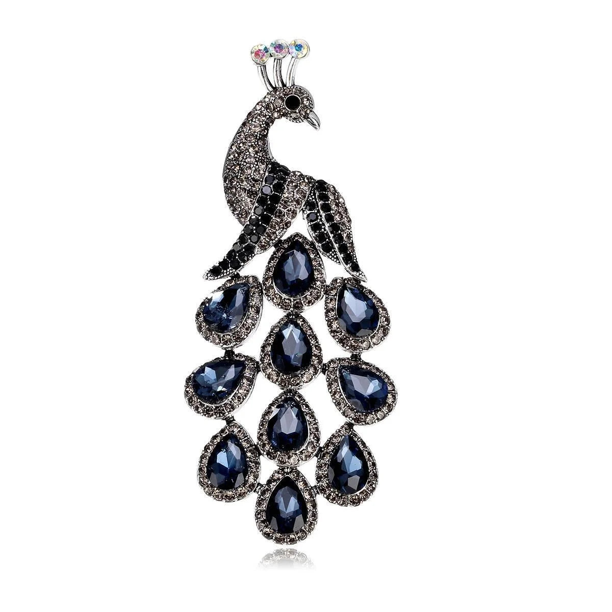 Luxury Blue Rhinestone Peacock Brooch, Elegant Alloy Animal Lapel Pin Corsage For Women's Suit Gift