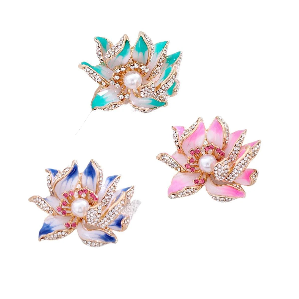 Elegant Enamel Lotus Flower Brooch With Pearl Rhinestones, Chinese Style Lapel Pin Corsage Gift For Qipao