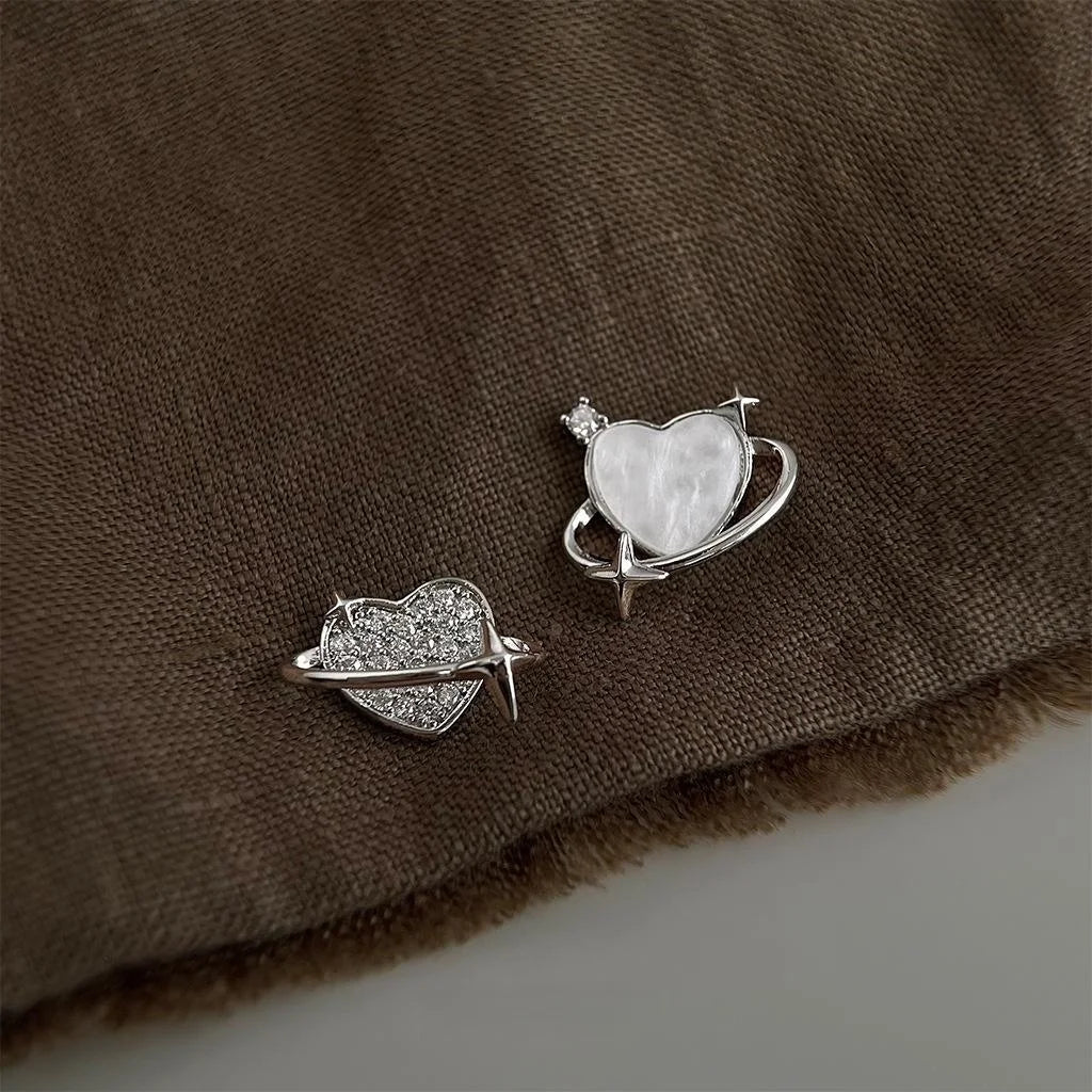 Sweet Cool Asymmetric Heart Planet Micro Pave Zircon Stud Earrings