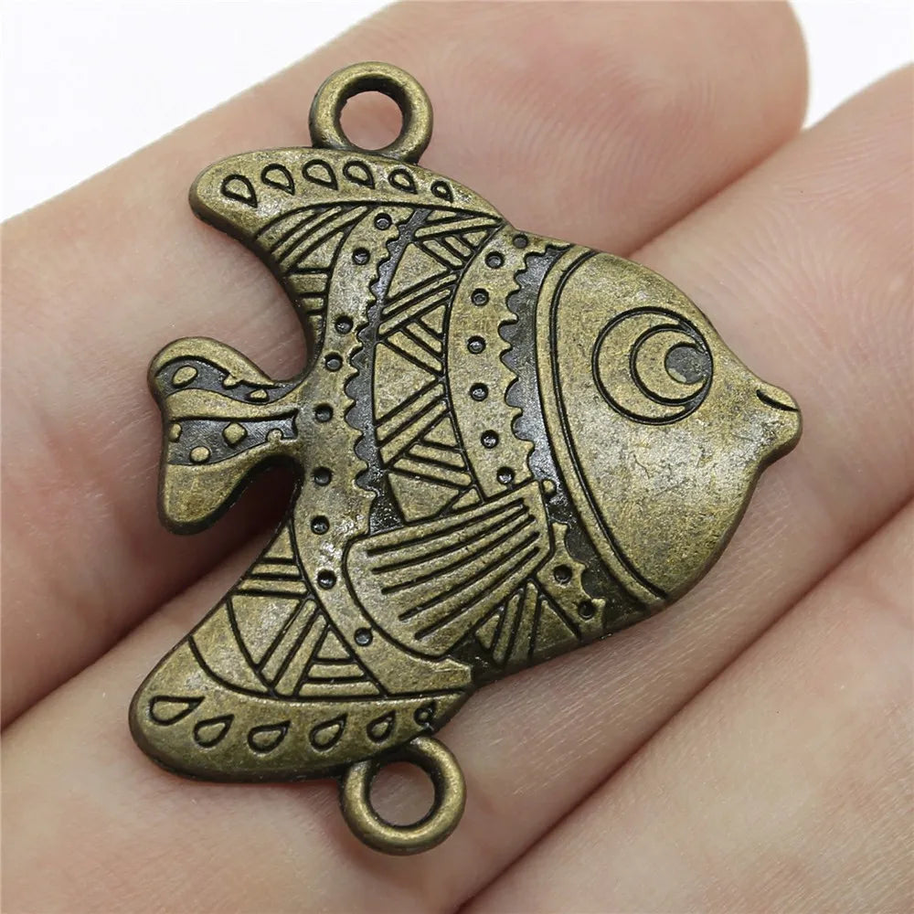 37x30mm 4.6g Antique Bronze Zinc Alloy Tropical Fish Connector Charm for DIY Bracelet Jewelry
